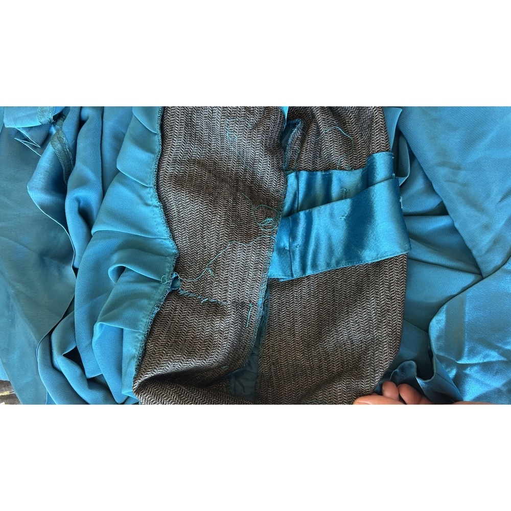 Vintage 70s 80s Joan Sparks Daniel Barrett Teal Satin Midi Dress‎ 8 Art Deco - Picture 13 of 13